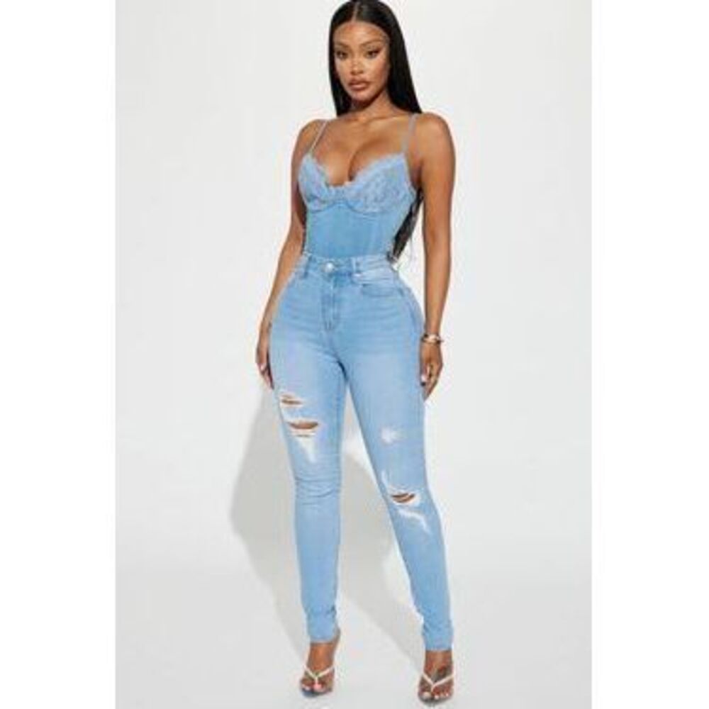 Dakota Ripped High Rise Stretch Skinny Jeans - Light Wash